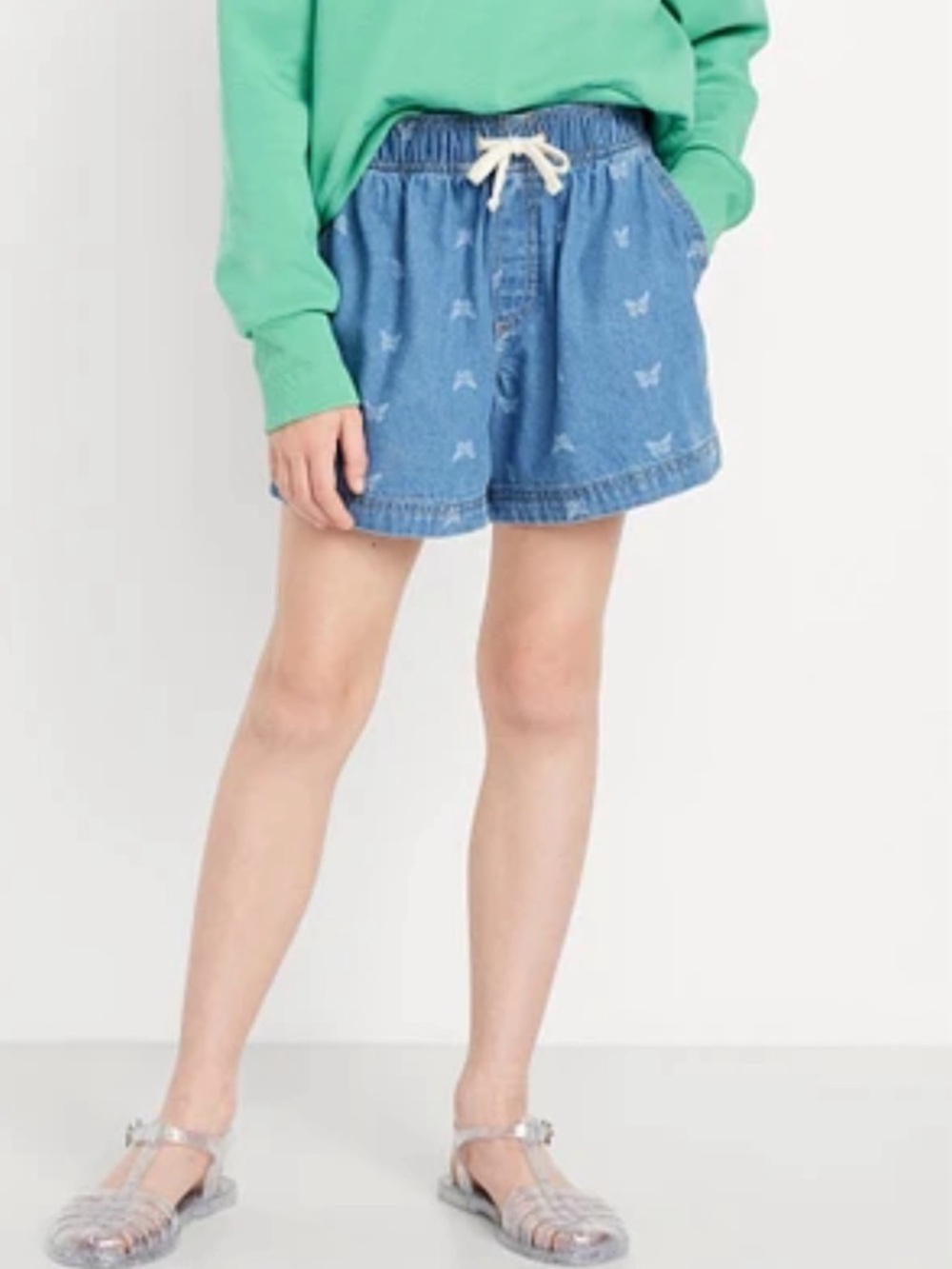 NEW! High-Waisted Jean Shorts with Butterfly Print | L (10-12)